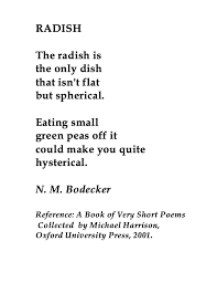N M Bodecker Radish Very Short Poems Short Poems Poems