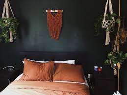 The color of the walls and ceiling tell a story, transmit a message and induce feelings. Painted My Bedroom Walls Dark Green And Added This Burnt Orange Macrame I Think It S Coming Together Homedecorating