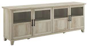 A true lady, emelie sits daintily on angled legs made of natural oak. 70 Tv Console With Glass And Wood Panel Doors White Oak Transitional Entertainment Centers And Tv Stands By Walker Edison Houzz