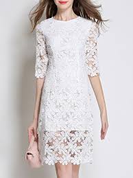 Shop White Crochet Hollow Out Sheer Sheath Dress Online Shein Offers White Crochet Hollow Out Sheer Sheath Dres White Dress Black Lace Lace Dress Lace Fashion