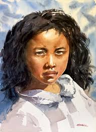Portrait of Malagasy girl. Watercolor