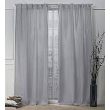 One half the width of the product. 96 X54 Faux Linen Slub Back Tab Light Filtering Window Curtain Panels Gray Nicole Miller Target