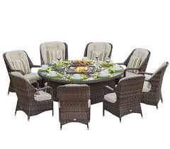 Pag 085 Outdoor Garden 8 Seat Round Table Gas Fire Pit Set Fire Pit Sets Wicker Table And Chairs Gas Firepit