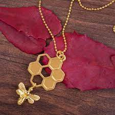 Gold Bee Honeycomb Pendant Necklace Pendant Bee Necklace Pendant Necklace
