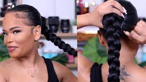 A pull through braid looks similar to a regular braid, but it is composed of mini ponytails slipped through one another. Super Sleek Long Braided Ponytail On Natural Hair Protective Style Arnellarmon Youtube