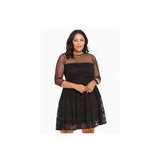 Black 3 4 Sleeve Dress Plus Size Torrid Lace Dot Mesh Skater Dress 75 Liked On Polyvore Featuring Dresses Black Skat Plus Size Lace Dress Plus Size Christmas Dresses Mesh Skater Dress