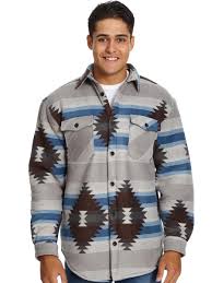 Lowes Grey Aztec Design Coral Fleece Lined Shacket Lowes Menswear