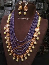 veroniq trends designer raani haar necklace set in kundan faux gemstones purples beads pearls meen beaded necklace designs indian jewelry sets stylish jewelry