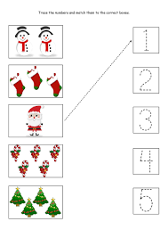 These christmas themed math worksheets for elementary schoolers are 1st grade or 2nd grade level math. Cute Little Christmas Counting Matching And Tracing Worksheet Christmas Worksheets Kindergarten Preschool Christmas Worksheets Christmas Worksheets