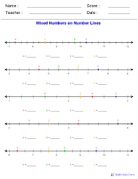 Mixed Numbers On Number Lines Number Line Fractions Decimals Worksheets