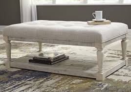 Ottoman storage coffee table on the basis of pouf and frameless glass countertop. Shawnalore Whitewash Ottoman Cocktail Table Louisville Overstock Warehouse