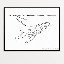 Whale Line Art Printable One Line Animal Print Humpback Whale Etsy In 2021 One Line Animals Minimalist Drawing Line Art Drawings