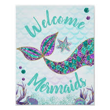 Welcome Mermaids Mermaid Birthday Sign Wall Art Zazzle Com Mermaid Theme Birthday Mermaid Birthday Decorations Mermaid Birthday Party Decorations