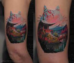 Double Exposure Landscape Color Totoro Tattoo Japanese Garden Mountain Realistic Realism Nyc East Village Totoro Tattoo Pikachu Tattoo Japanese Tattoo Designs