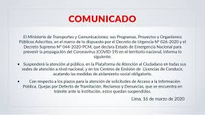 Estas medidas entrarán en vigor a partir del 16 de enero. Comunicado Sobre Atencion En El Estado De Emergencia Nacional Gobierno Del Peru