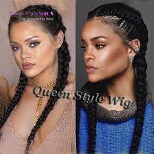 Celebrity Rihanna Double Dutch Braids Hairstyle Lace Front Wig Twin Braids Lace Front Full Lace Wigs For Dutch Braid Hairstyles Braided Hairstyles Front Braids