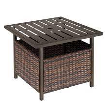 Find the perfect patio furniture & backyard decor at hayneedle, where you can buy online while you explore our designs and curated looks for tips, ideas & inspiration to help you along. Outsunny Brown Square Rattan Outdoor End Table 21 9 In W X 21 9 In L With Umbrella Hole 867 066 Rona