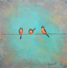 Birds Sitting On A Wire Painting Original Robin Painting Birds On A Wire Painting Canvas Bird Painting Bird Art By Nancy Quiaoit At Nancyqart Bird Artwork Bird Art Birds Painting