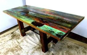 Painted Rustic Barn Wood Table Boat Wood Mosaic Jewel Tone Etsy Barn Wood Painted Coffee Tables Painted Table