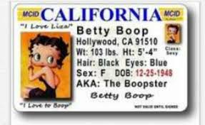 California Id Betty Boop Style Betty Boop Boop Betty Boop Song