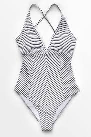 Black And White Striped One Piece Swimsuit Black And White Stripe V Neck One Piece Swimsuit Striped One Piece One Piece Swimsuit One Piece