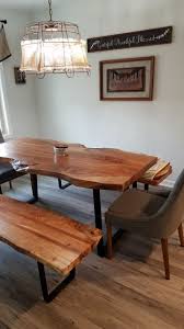 Desk tops, conference tables, coffee tables, bar tops, gathering tables, dining room tables, kitchen islands, nightstands, wall art, and other fine furniture. Hand Made Live Edge Solid Spalted Pecan And Cherry Dining Table And Benches With Industrial Metal Legs By Debner Fine Art And Furniture Custommade Com