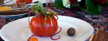 Full Service Maui Catering With China Silverware Table Decor A Stuffed Tomato Salad Prepared By Maui Chef Chr Event Catering Lunch Catering Wedding Catering