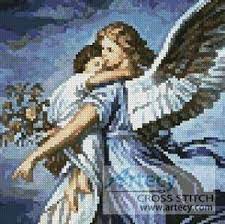 A complete stamped embroidery kit, a complete counted cross stitch kit, or a chart so that you can choose your own fabric and floss. Mini Guardian Angel Cross Stitch Pattern By Tereena Clarke Crosstitch Com Cross Stitch Cross Stitching Cross Stitch Patterns