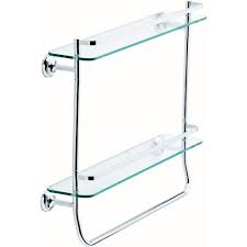 Delta 20 In W Double Glass Shelf With Towel Bar In Polished Chrome Fss07 Pc The Home Depot Glass Shelves Glass Corner Shelves Glass Bathroom Shelves