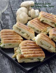 Mushroom Cheese And Spring Onions Panini Indian Food Recipes Vegetarian Recipes Spring Onion Recipes