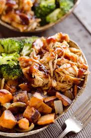 I like the idea of serving it as a smoothie bowl so you can load on. Bbq Chicken Roasted Sweet Potato Bowls Easy Meal Prep