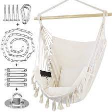 indoor outdoor hammock chair swing with hanging hardware kit beige cotton canvas include carry bag two seat cushions walmart com in 2021 hammock swing chair swinging chair hammock chair
