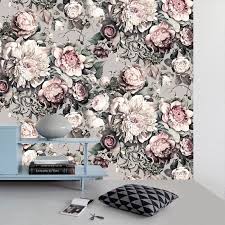 Red floral flower rose sunflower autumn fall orange leaf wallpaper border. Dark Floral Ii Wallpaper Grey Floral Wallpaper Grey Wallpaper Large Flower Wallpaper