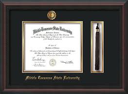 The university of tennessee is comprised of campuses at knoxville, chattanooga, martin and the health science center at memphis. Middle Tennessee Diploma Frame Mahog Braid Mtsu Seal Tassel Black Gold Professional F Diploma Frame Unique Graduation Gifts Middle Tennessee State University