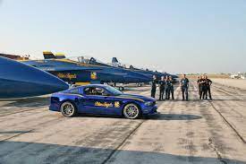 Blue Angels With Unique Ford Mustang Prize Provided By The Ford Motor Company Photo Dave Seipenko Fmc Detroit Us Navy Blue Angels Blue Angels Fighter Jets