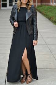 Maxi Dress With A Leather Jacket By Lauren M Maxi Dresses Fall Cute Fall Fashion Fall Fashion Outfits