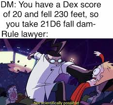 Falling objects just as characters take damage when they fall more than 10 improvised damage is a way to figure out how much damage a nonstandard weapon or attack might do. So Apparently Fall Damage Caps At 20d6 Dndmemes
