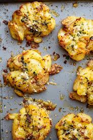 Crispy Garlic Butter Parmesan Smashed Potatoes Cafe Delites Recipe Potato Side Dishes Recipes Vegetable Recipes