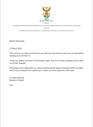 Dr Zweli Mkhize On Twitter It Is With Deep Sadness That We Announce Two Loss Of Lives To Coronavirus We Will Update With More Details