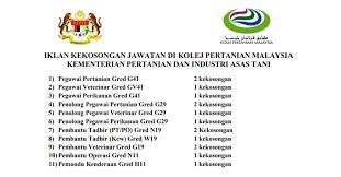 Jawatan Kosong Di Kolej Pertanian Malaysia Kementerian Pertanian Dan Industri Asas Tani Moa 2018 Jobcari Com Jawatan Kosong Terkini