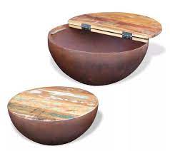 home tables basse ronde bois massif recycle et metal vieilli nael lot de 2 lestendances fr coffee table coffee table setting round coffee table