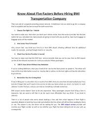 Know About Five Factors Before Hiring Bwi Transportation Company Bwi Transportation Services Transportation