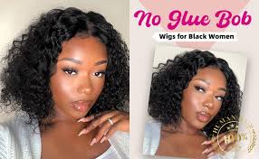 Amazon.com : Amygirl Wear and Go Glueless Wigs Human Hair Pre Plucked Pre  Cut Bob 4x4 Curly Wave Lace Front Human Hair 180% Density No Glue Wigs for  Black Women, Natural Black