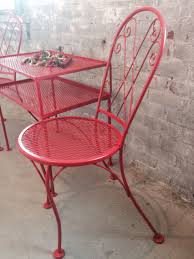 For Sale At Dare To Be Vintage Cherry Red Retro Wrought Iron Set Wrought Iron Chairs Table Patio Furniture Wrought Iron Chairs Vintage House Ironing Set