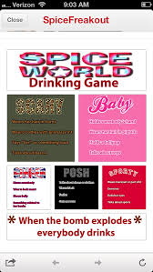 Spice Girls Drinking Game Put Spice World On Everybody Needs To Choose One Spice Girl 1 Shot F Girls Night Drinks Girls Party Games Bachelorette Party Themes