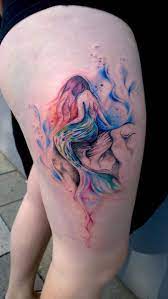 Add to favorites mermaid temporary tattoo sevendaytattoos 5 out of 5 stars (210) $ 7.19. Watercolor Mermaid Tattoo On Girl Side Thigh