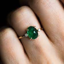 Oval Emerald Ring With Diamonds In Yellow Gold Emerald Wedding Rings Emerald Engagement Emerald Ring