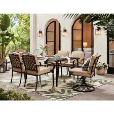 Pamapic 7 piece patio dining set, outdoor dining table set, patio wicker furniture set for backyard garden deck poolside/iron slats table top, removable cushions(beige). Hampton Bay Laurel Oaks 7 Piece Brown Steel Outdoor Patio Dining Set With Standard Putty Tan Cushions 525 0200 000 The Home Depot