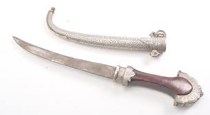 Antique old rare jambia sword knife hand carved blade horn hilt mughal dagger. 20dx 605 Silver Mounted Jambia Dagger