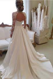 2018 High Neck Open Back Long Sleeves Wedding Dresses A Line Satin 206 92 Mdph8ycata Morden Lace Wedding Dress Vintage A Line Wedding Dress Wedding Dresses